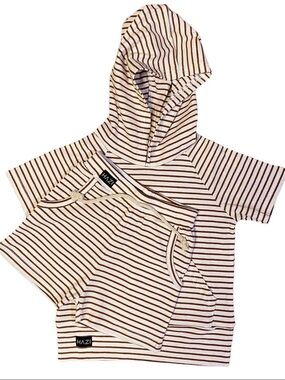 Kids Striped Hoodie & Shorts Matching Set in Cream and Brown